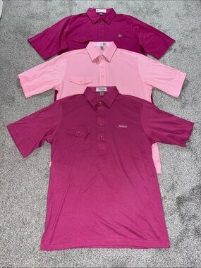 New Rare Lot of 3 Titleist Vintage Pink pocket Polo golf shirt L Retro Goodness